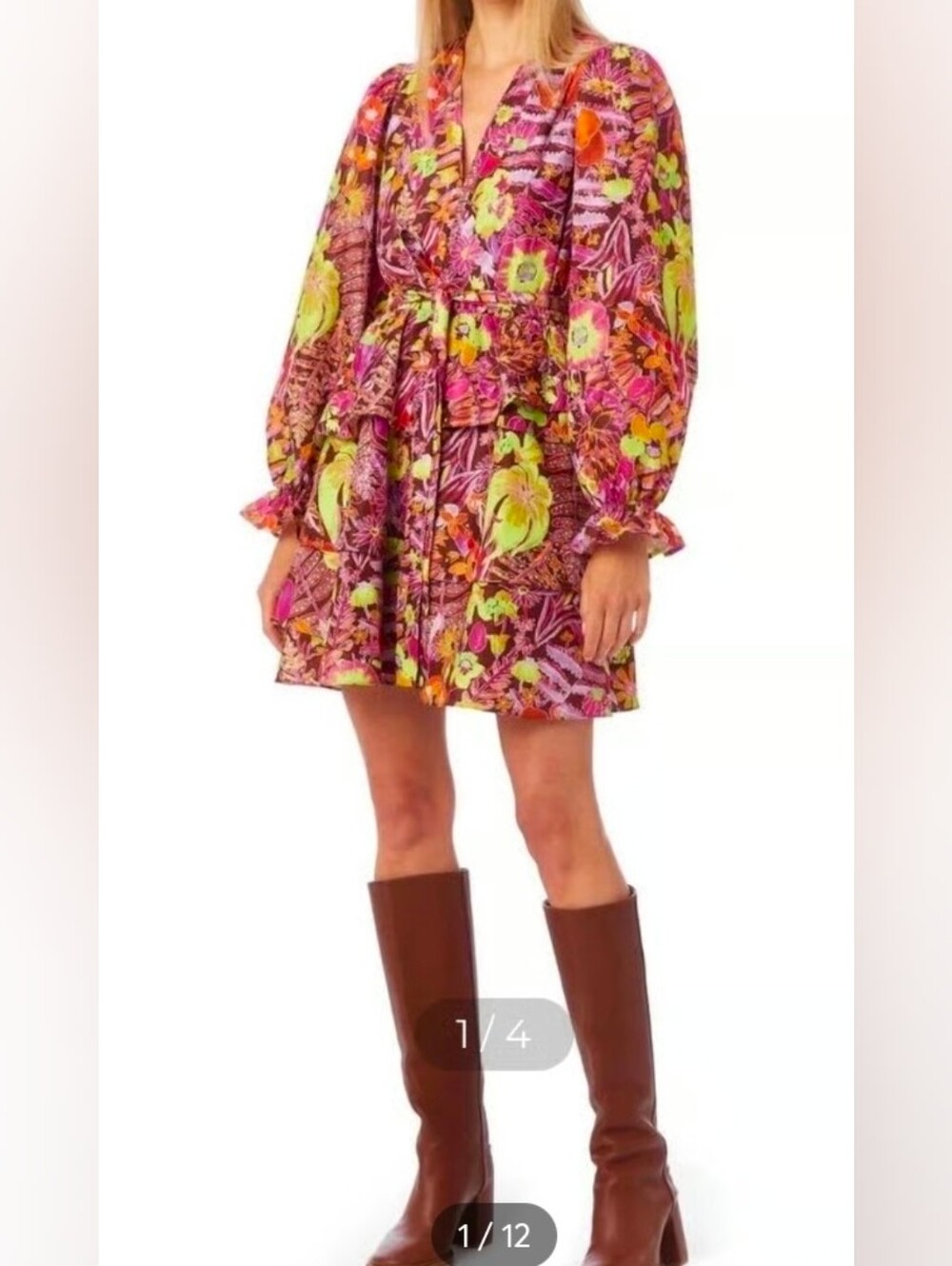 Marie Oliver Multicolor Floral Mini Dress with Pink and Lime Size M